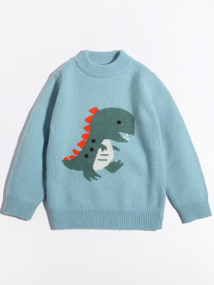 Kids Cute Green Dinosaur Knit Cashmere Pullover Crew Neck Sweate